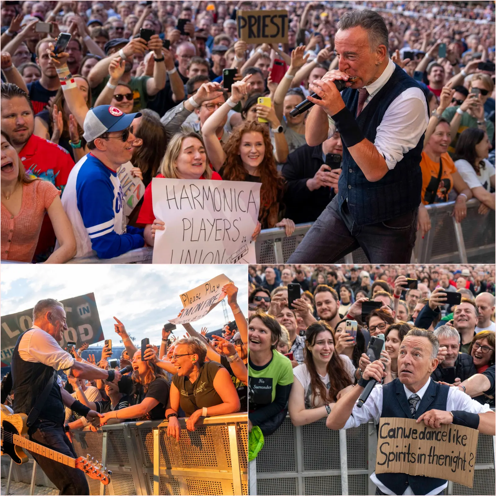 Bruce Springsteen didn’t just perform at the sold-out Giants Stadium reunion show — he set it on fire. The moment he stepped onstage, 60,000 fans erupted, and for the next three unstoppable hours, The Boss delivered a 35-song marathon that felt less like a concert and more like a force of nature. From thunderous classics like “Born to Run” to rare deep cuts fans never expected to hear live, every note exploded with raw, electric intensity.